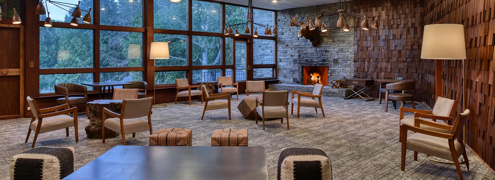 Fireplace room with lots of seating areas